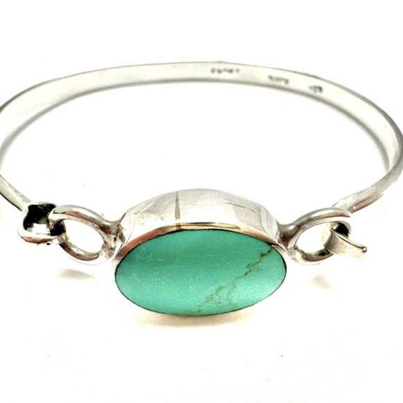Art Deco Taxco Turquoise Bangle Set in Hand Crafted Sterling Silver Stamped 925 - Picture 1 of 4